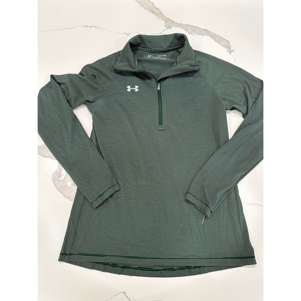 Under Armour Womens XS HeatGear Green Striped 1/4 Zip Pullover Top